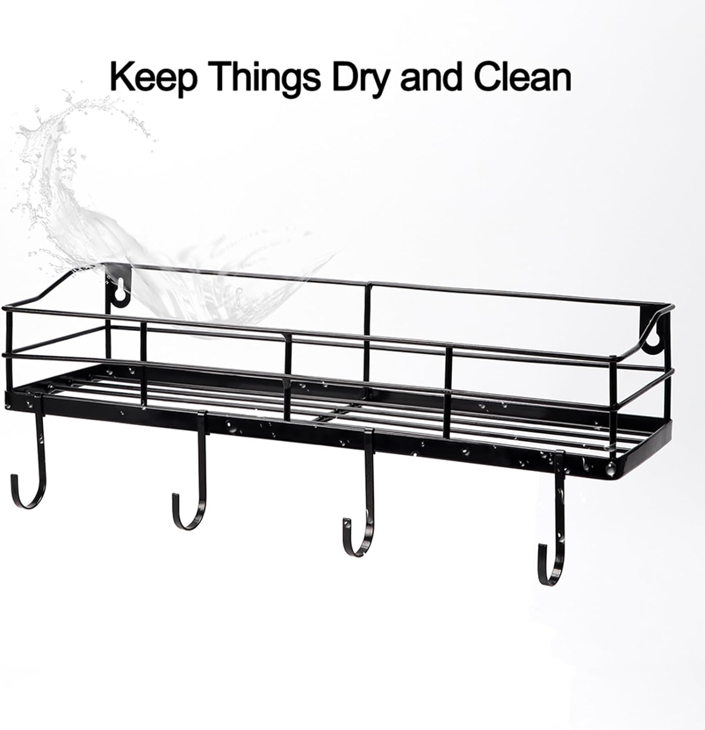Lyeasw Black Floating Shelves Wall Mounted with 8 Hanging Hooks 2-Pack
