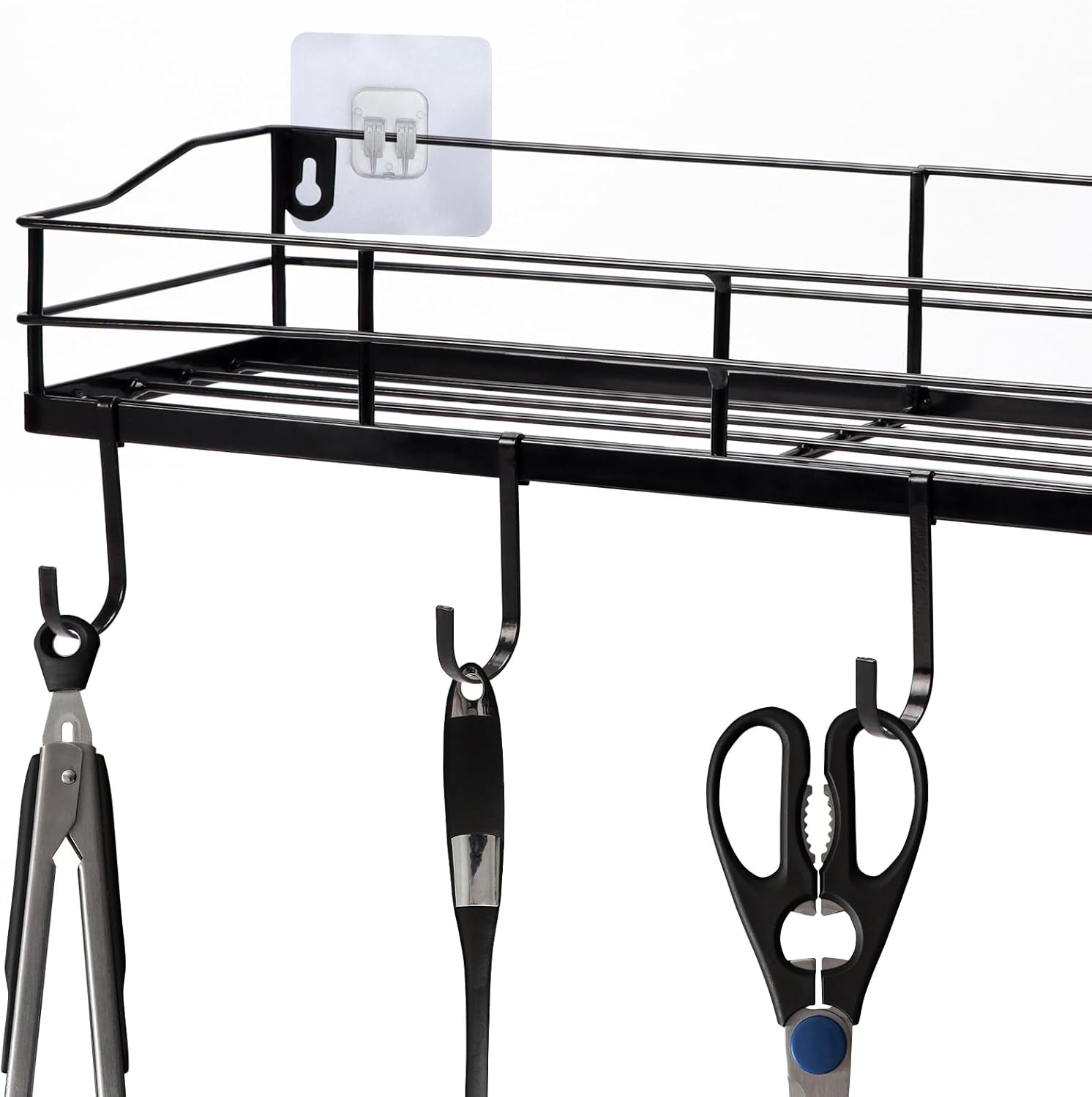 Lyeasw Black Floating Shelves Wall Mounted with 8 Hanging Hooks 2-Pack