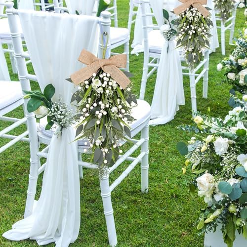 2 Pcs 24 Inch Artificial White Flower Teardrop Wreaths