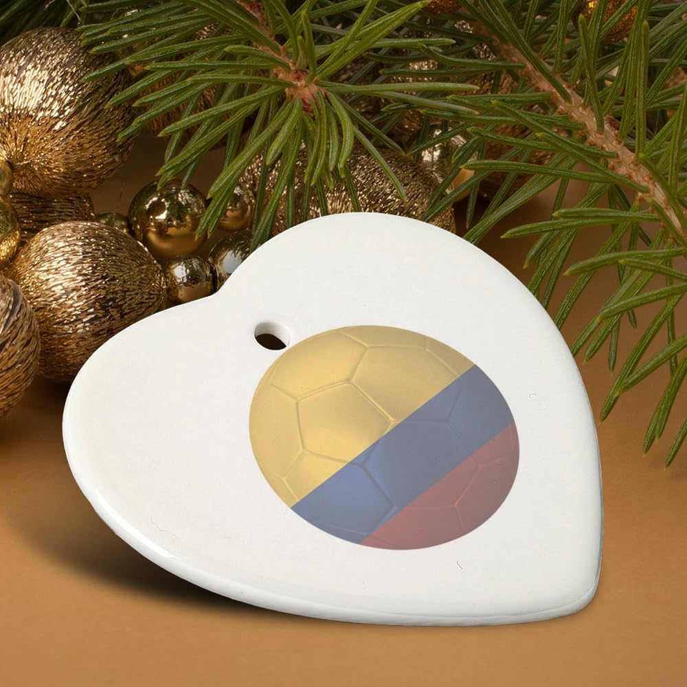 GRAPHICS MORE Colombia Flag Soccer Ball Heart-Shaped Porcelain Christmas Ornament - 28