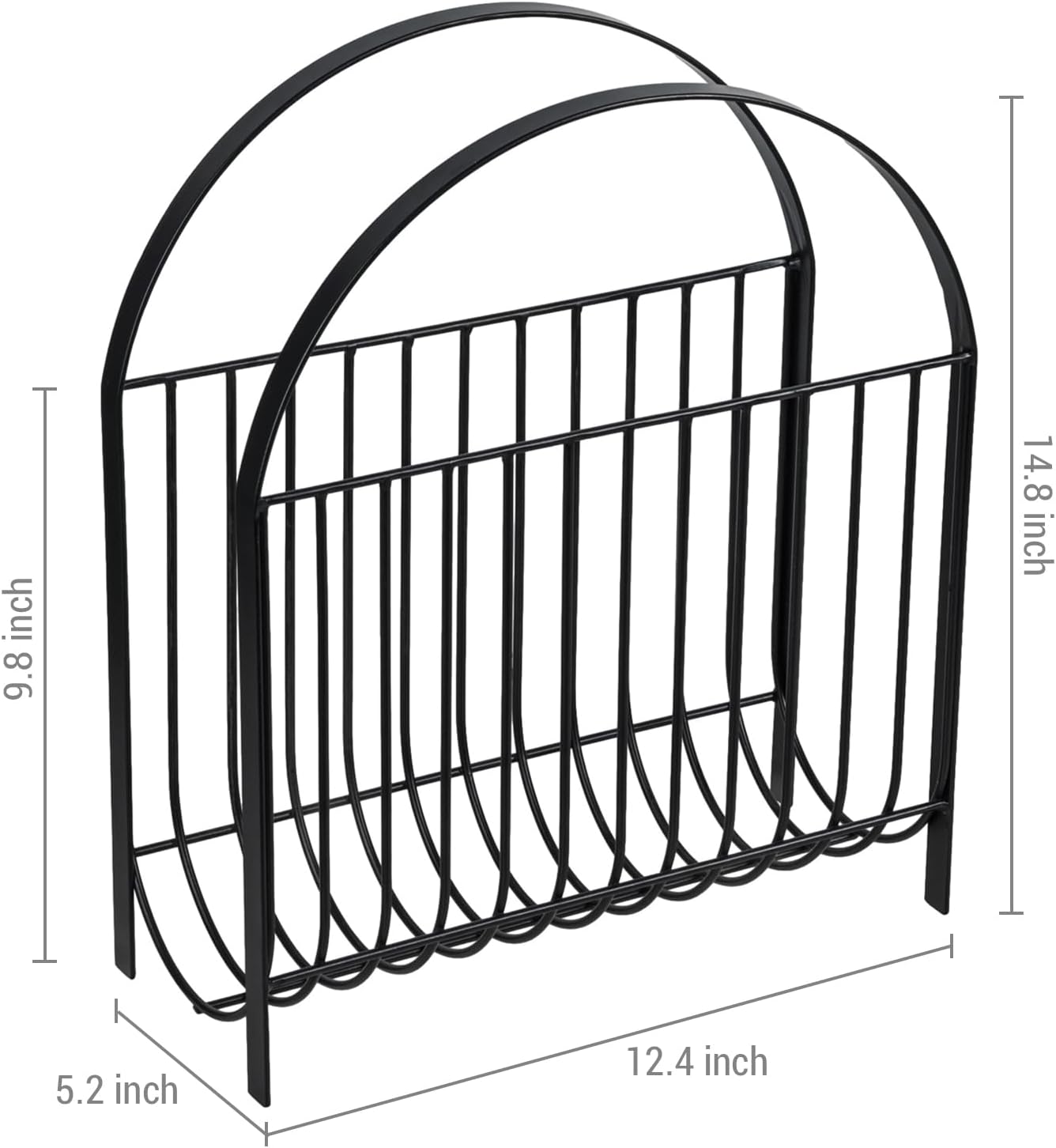 MyGift Deluxe Mid Century Metal Wire Magazine Rack in Matte Black Finish