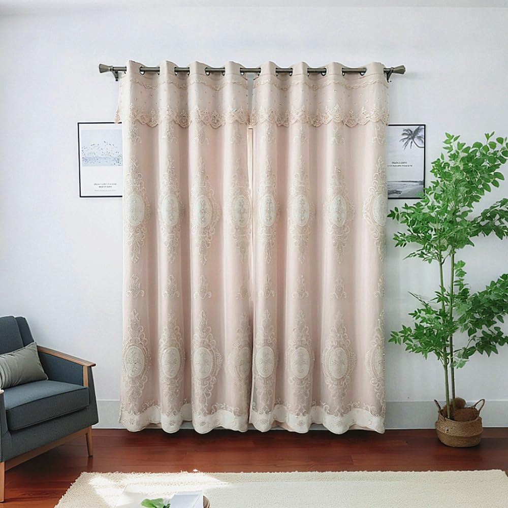 Amidoudou Khaki Double Layer Curtains with Valances