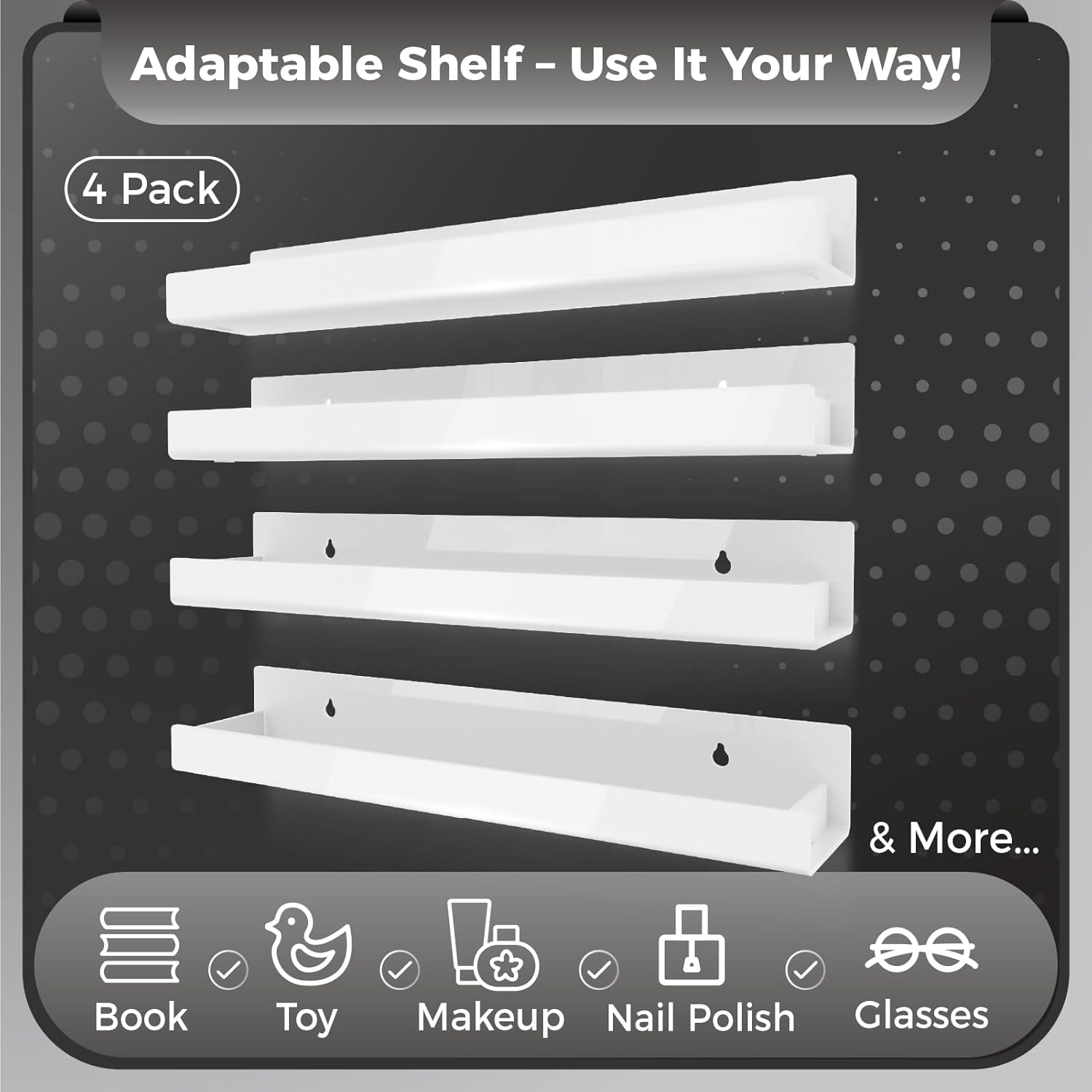 4 Pack 15 Inch White Acrylic Floating Shelves