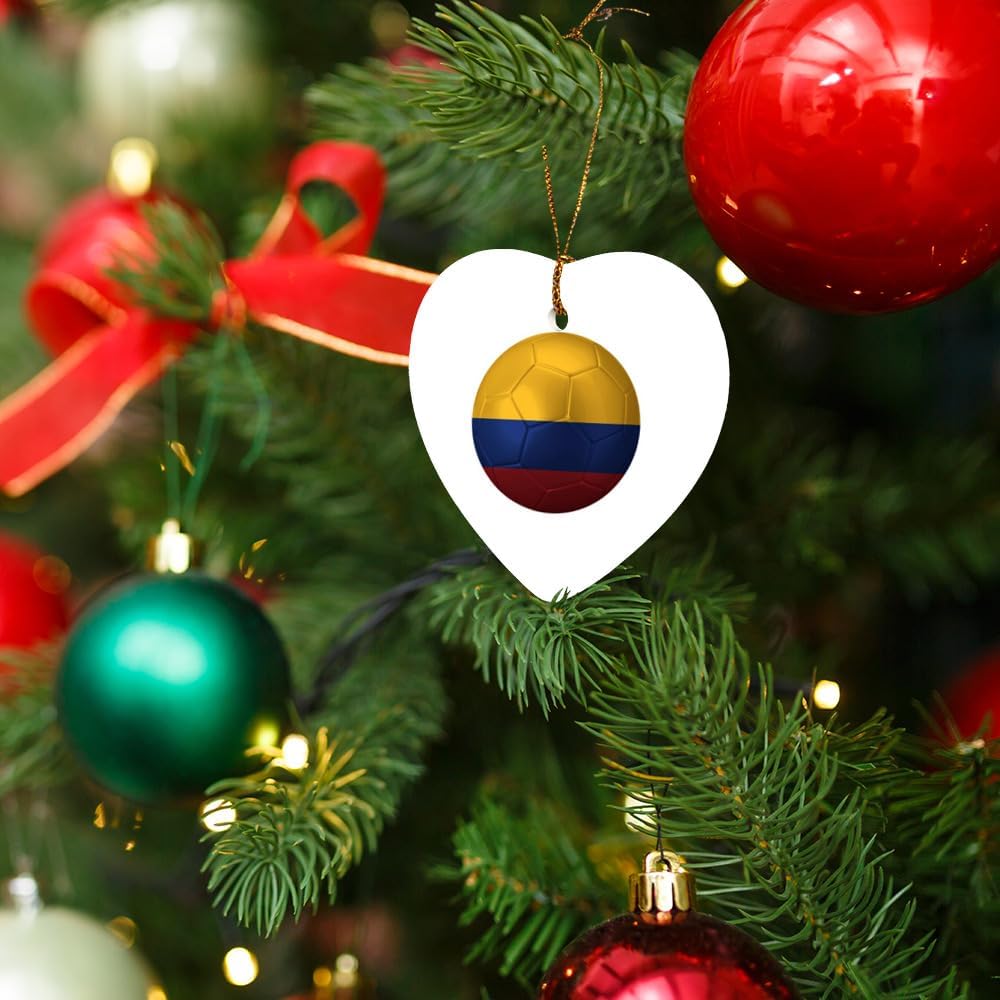 GRAPHICS MORE Colombia Flag Soccer Ball Heart-Shaped Porcelain Christmas Ornament - 28