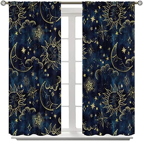 Sun and Moon Curtains with Cosmic Stars Print