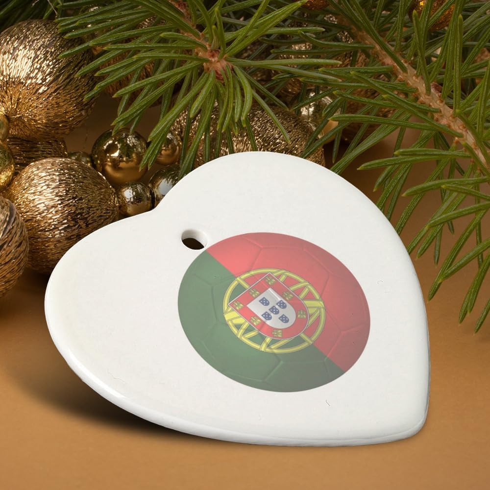 Portugal Flag Soccer Ball Heart-Shaped Porcelain Ornament - 28