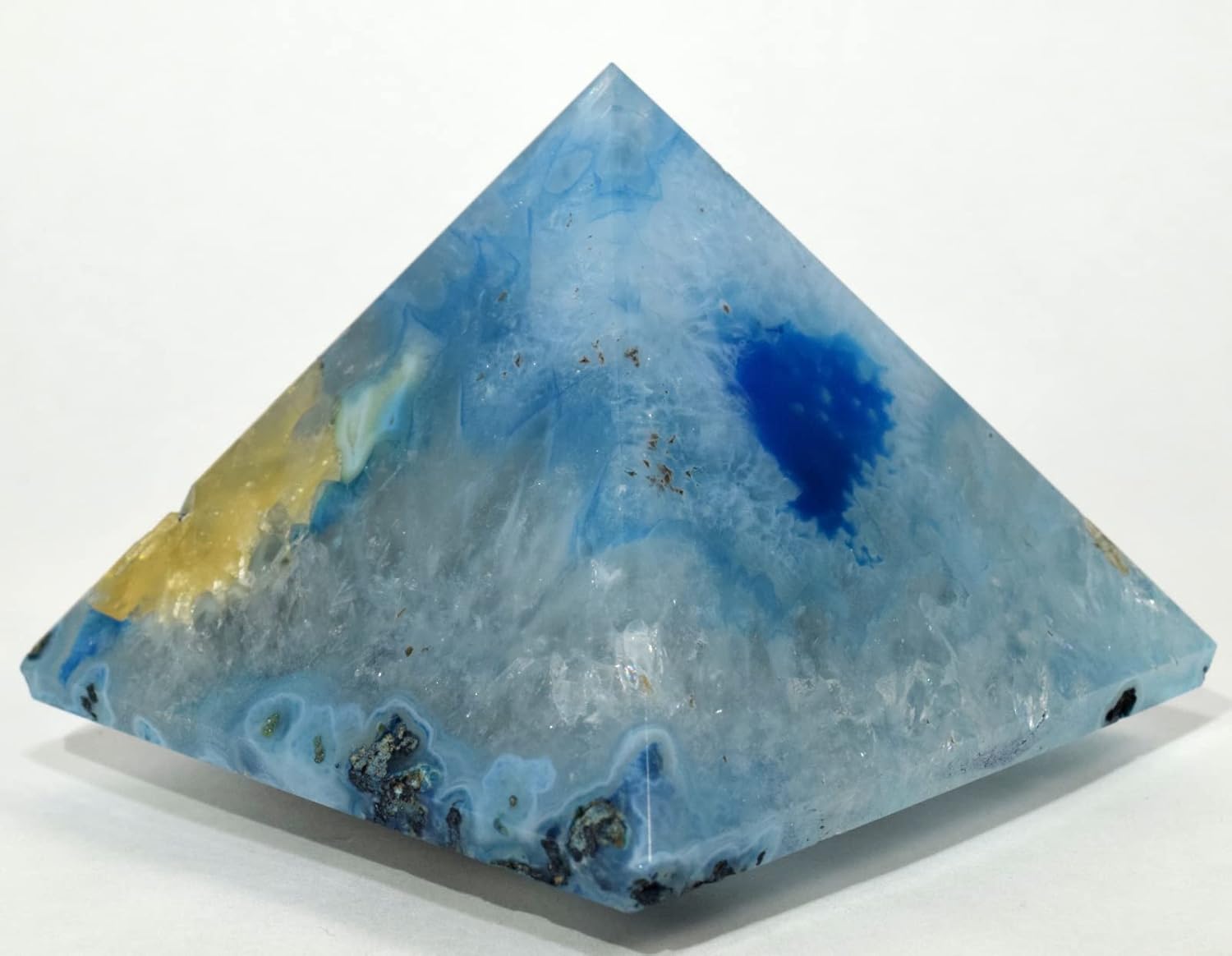 70mm Dyed Blue Agate Pyramid with Clear Quartz Pebble