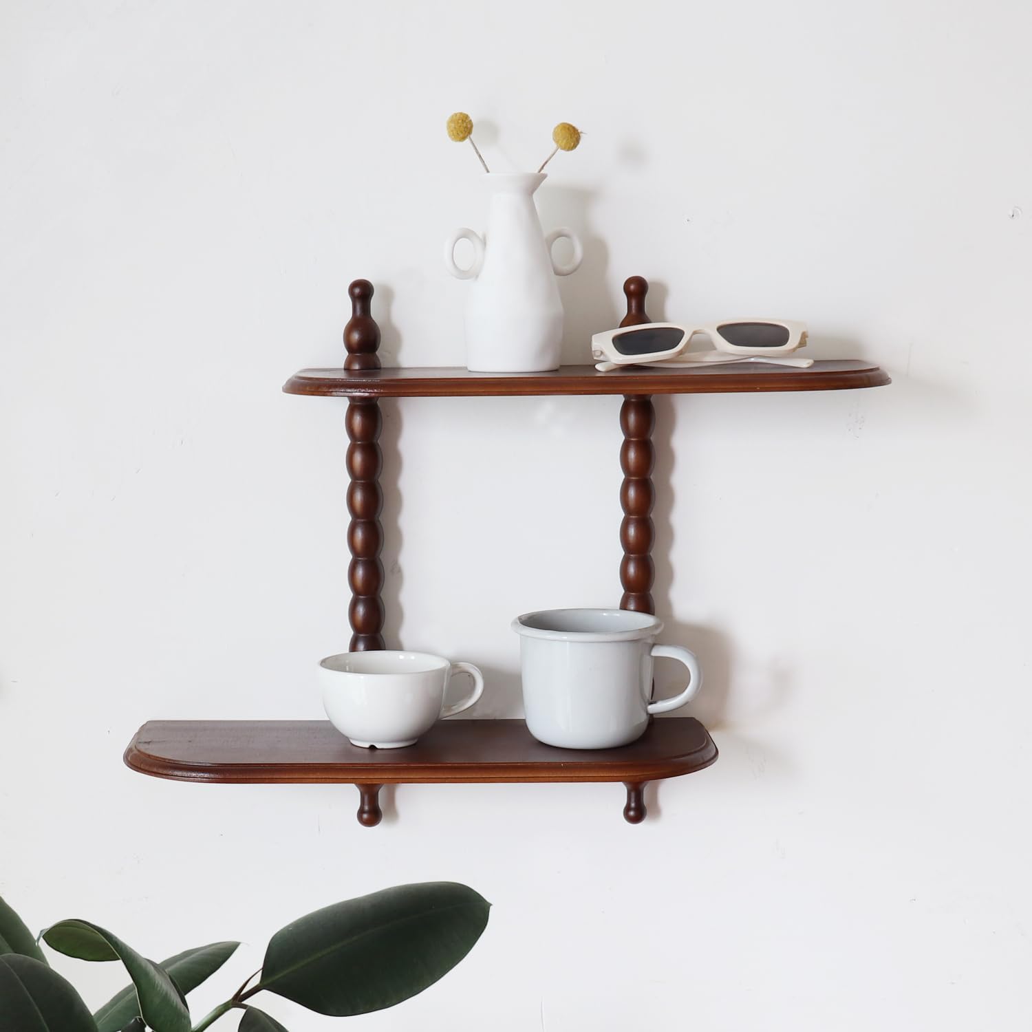 FRIADE 2-Tier Floating Shelf with Roman Columns Dark Brown