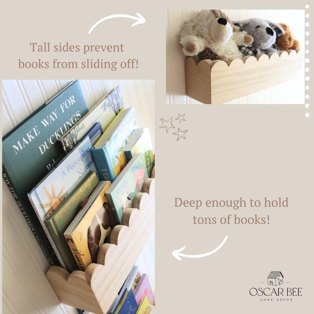 Set of 2 Scalloped Floating Bookshelves for Kids Room