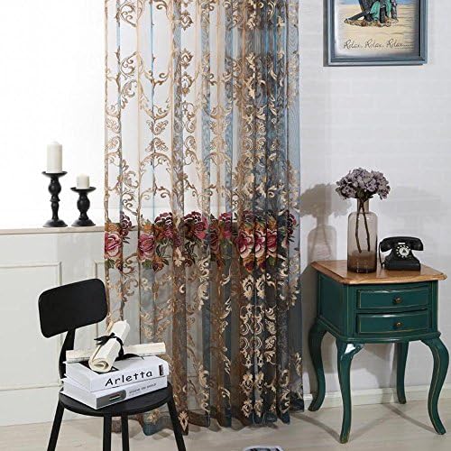 Pureaqu Luxury Flower Pattern Embroidered Voile Curtains