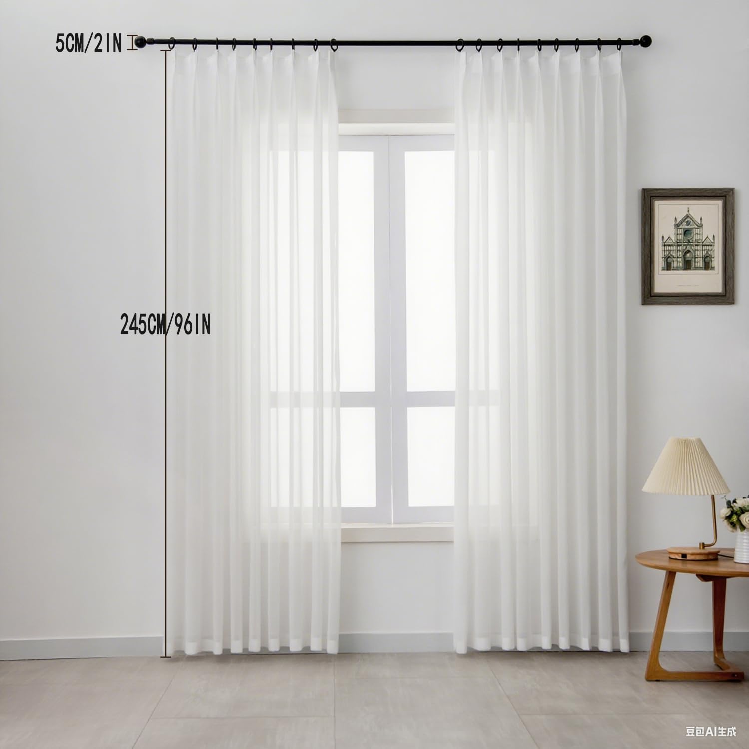 Lugotal Off White Sheer Curtain Panel 96 Inches Long