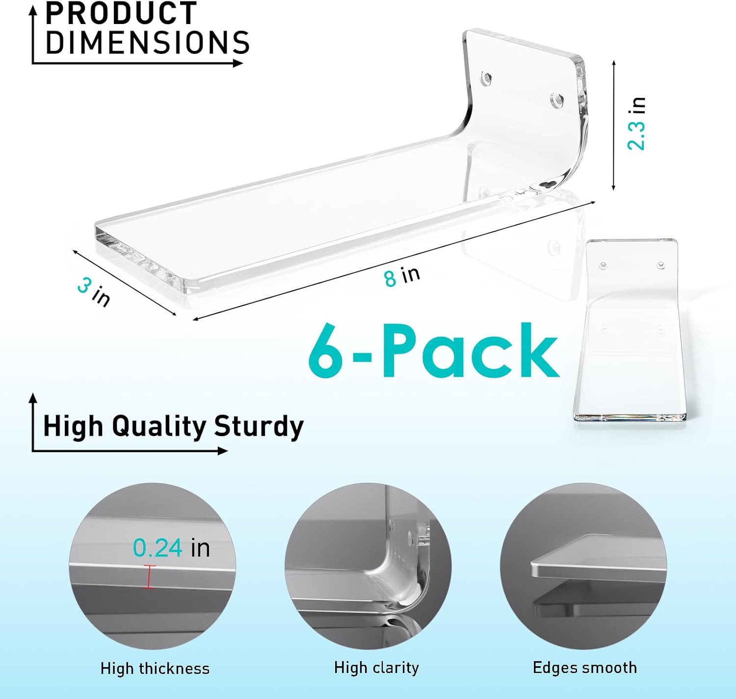 SIPRDE Floating Shoe Display Shelves Set of 6 Wall Mount Clear Acrylic