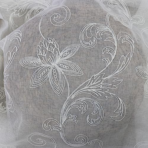 Slow Soul Set of 2 White Lotus Floral Sheer Curtains