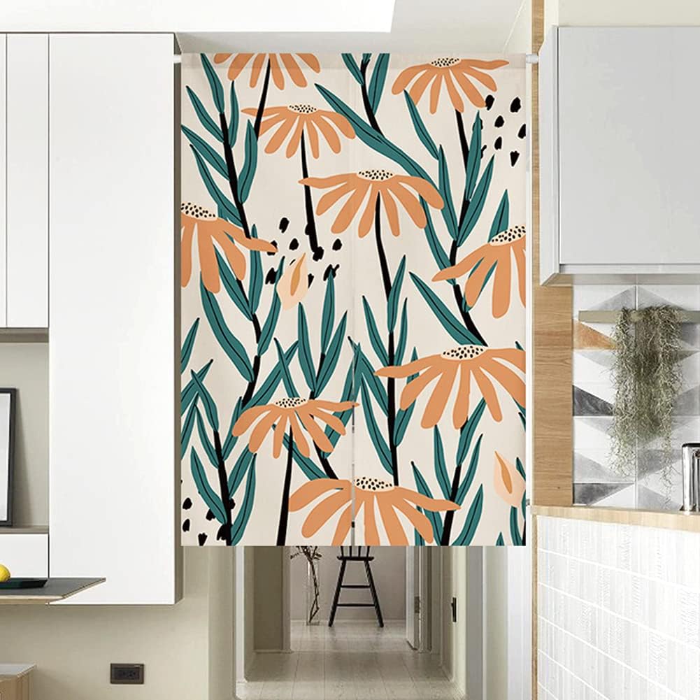 Japanese Noren Door Curtain Handcrafted Floral Panel 33x47 Inch