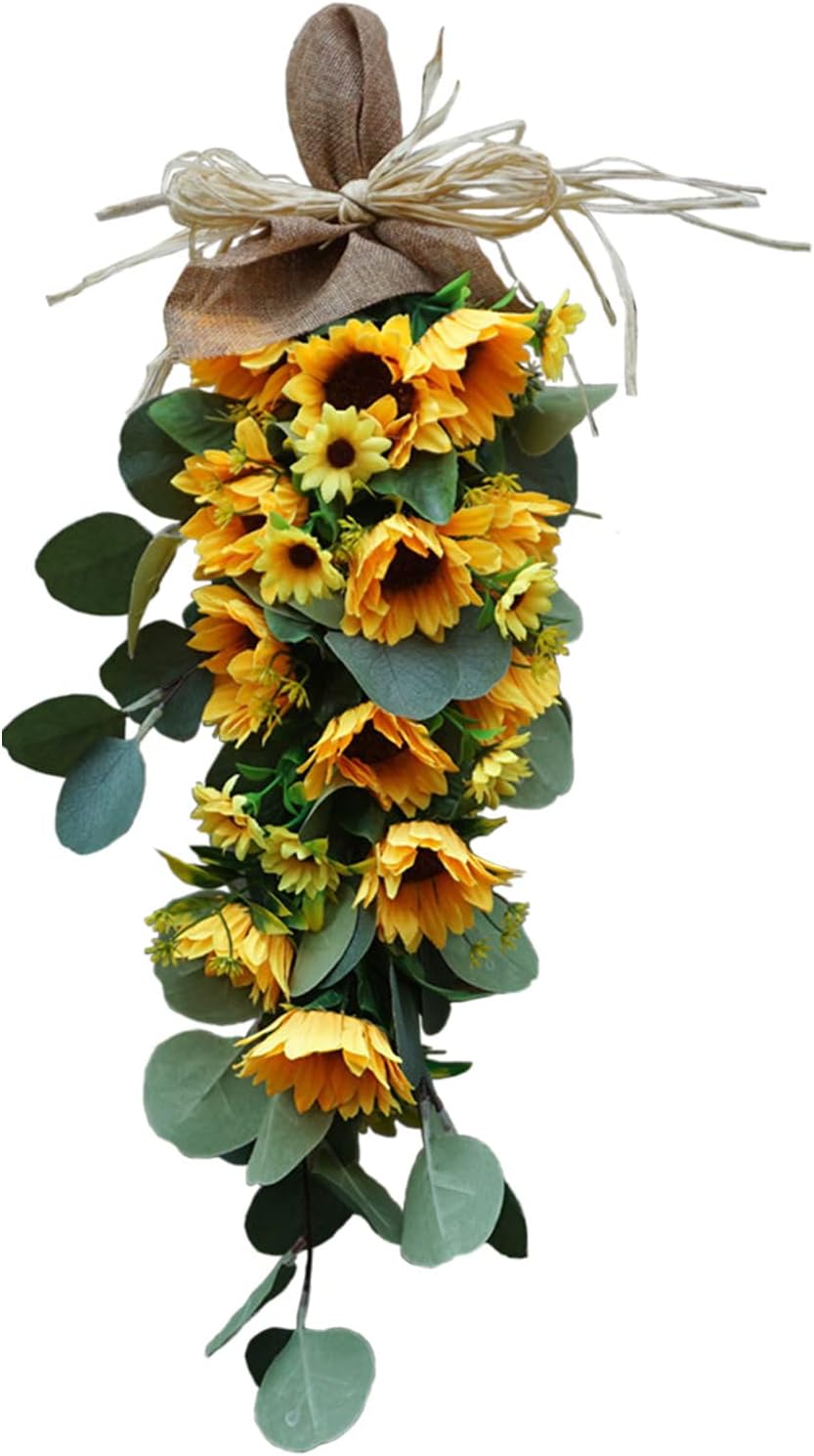 Belupai Artificial Sunflower Teardrop Swag for Front Door