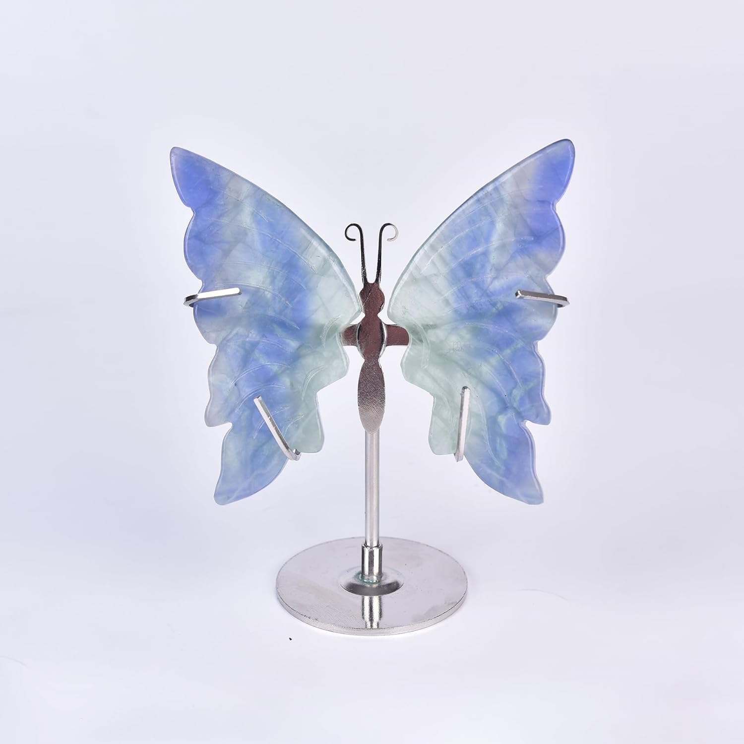 JIC Gem Blue Fluorite Crystal Butterfly Sculpture with Stand