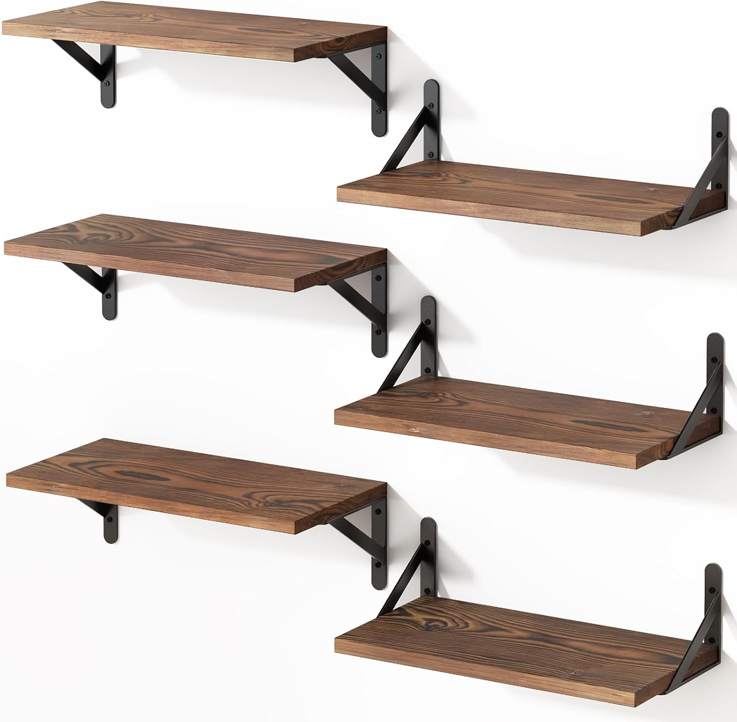 YGEOMER 165 Inch Floating Shelves Set of 6 Dark Carbonized Pine