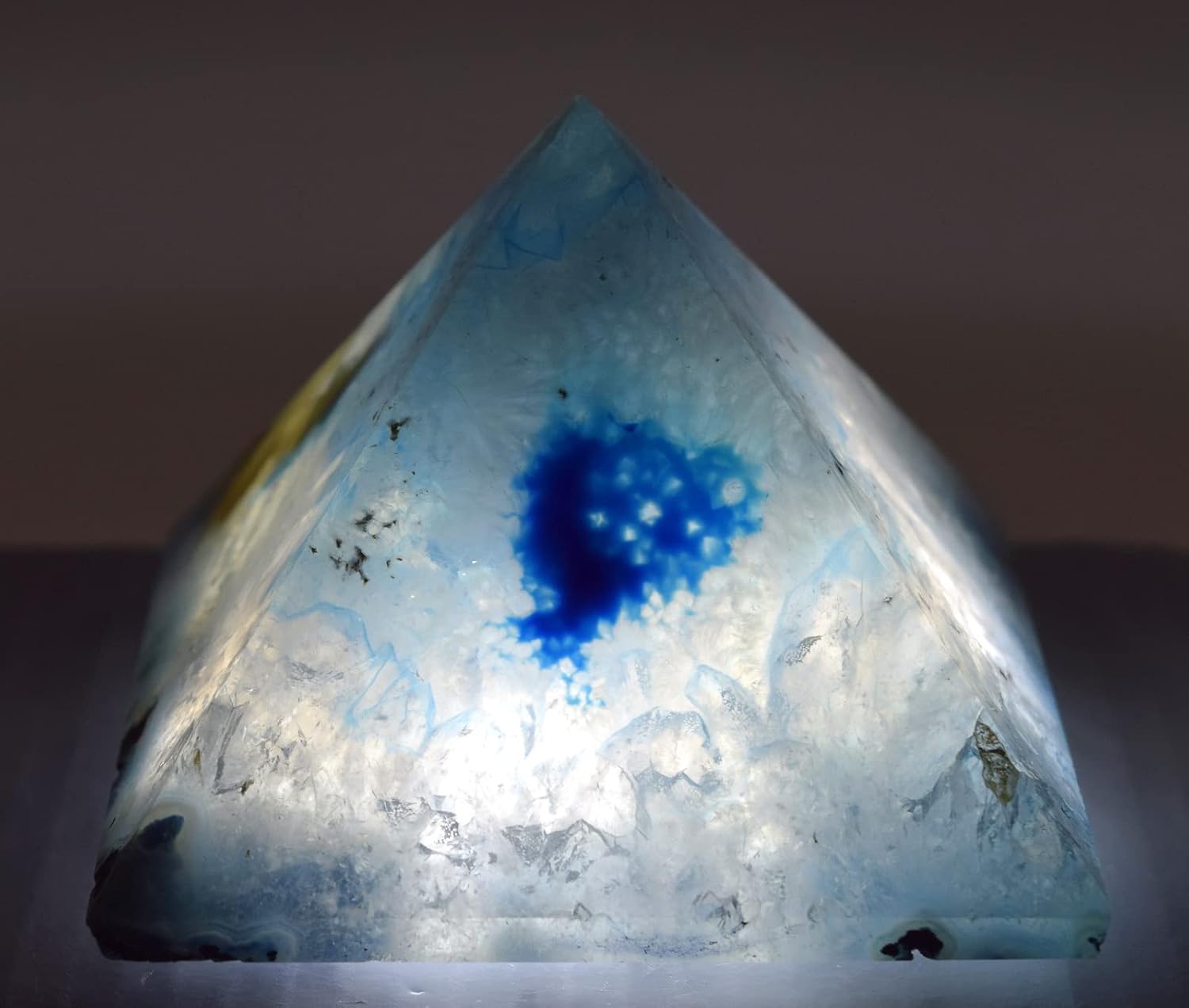 70mm Dyed Blue Agate Pyramid with Clear Quartz Pebble