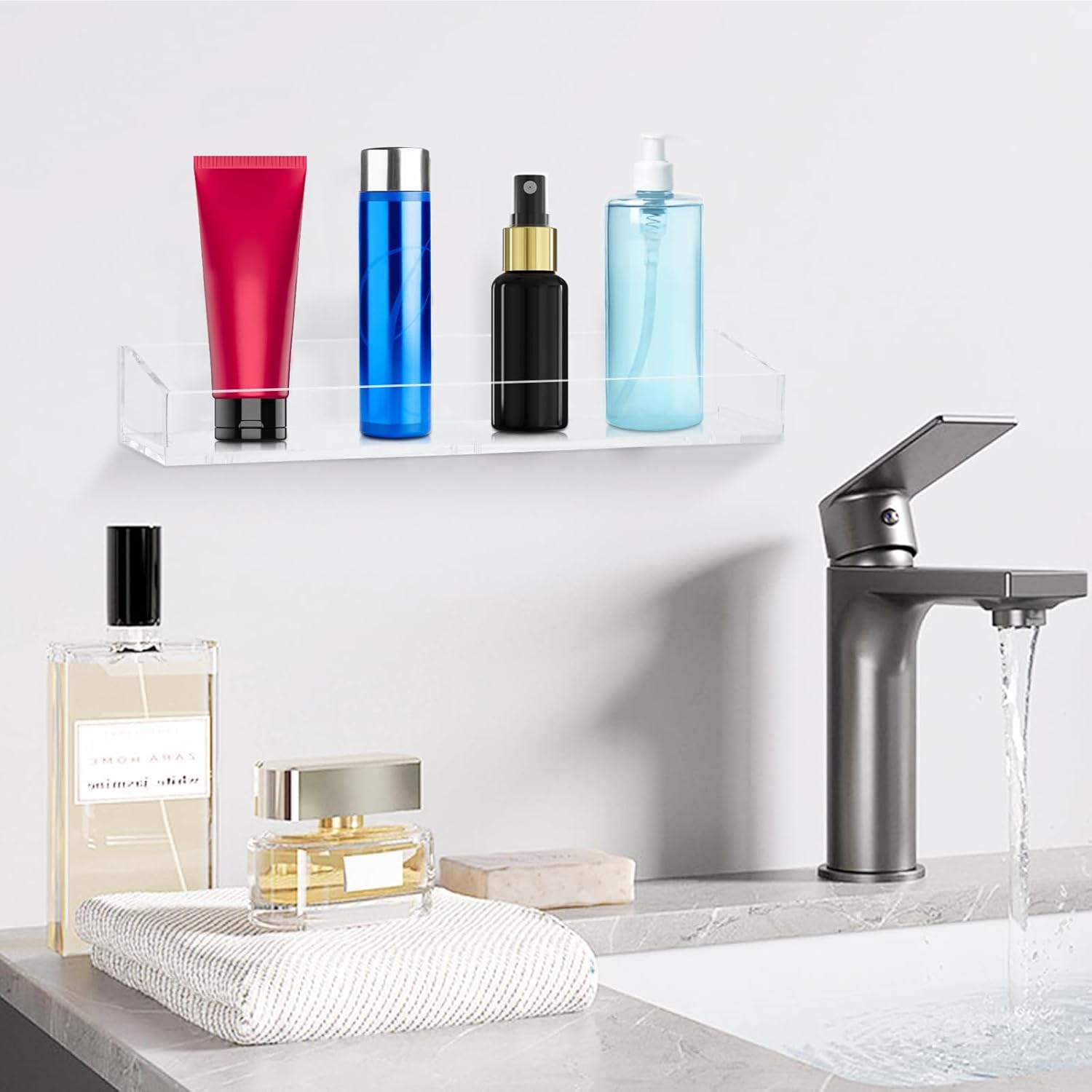 2 Pack Clear Acrylic Floating Shelves for Bathroom and Kitchen