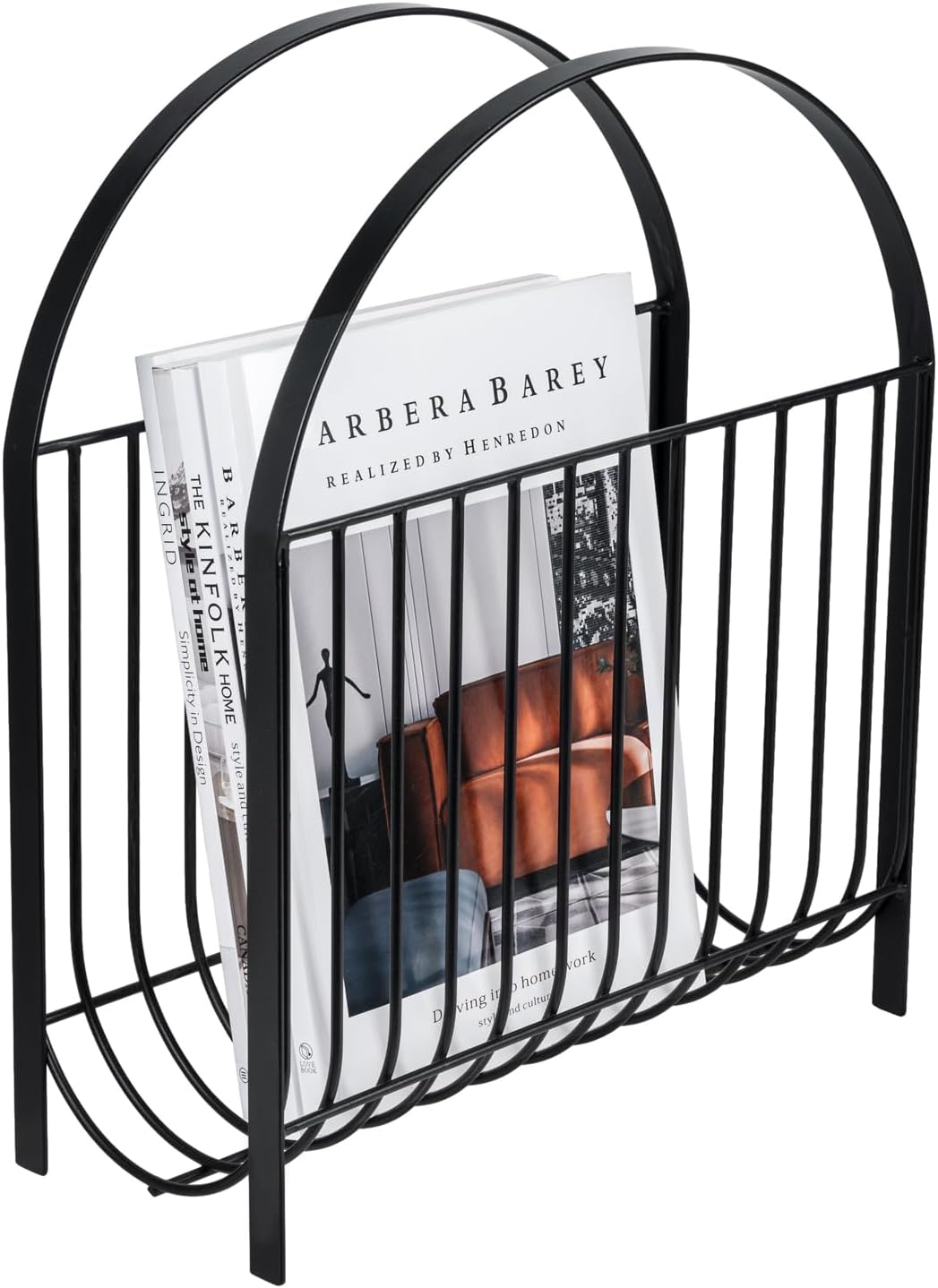 MyGift Deluxe Mid Century Metal Wire Magazine Rack in Matte Black Finish