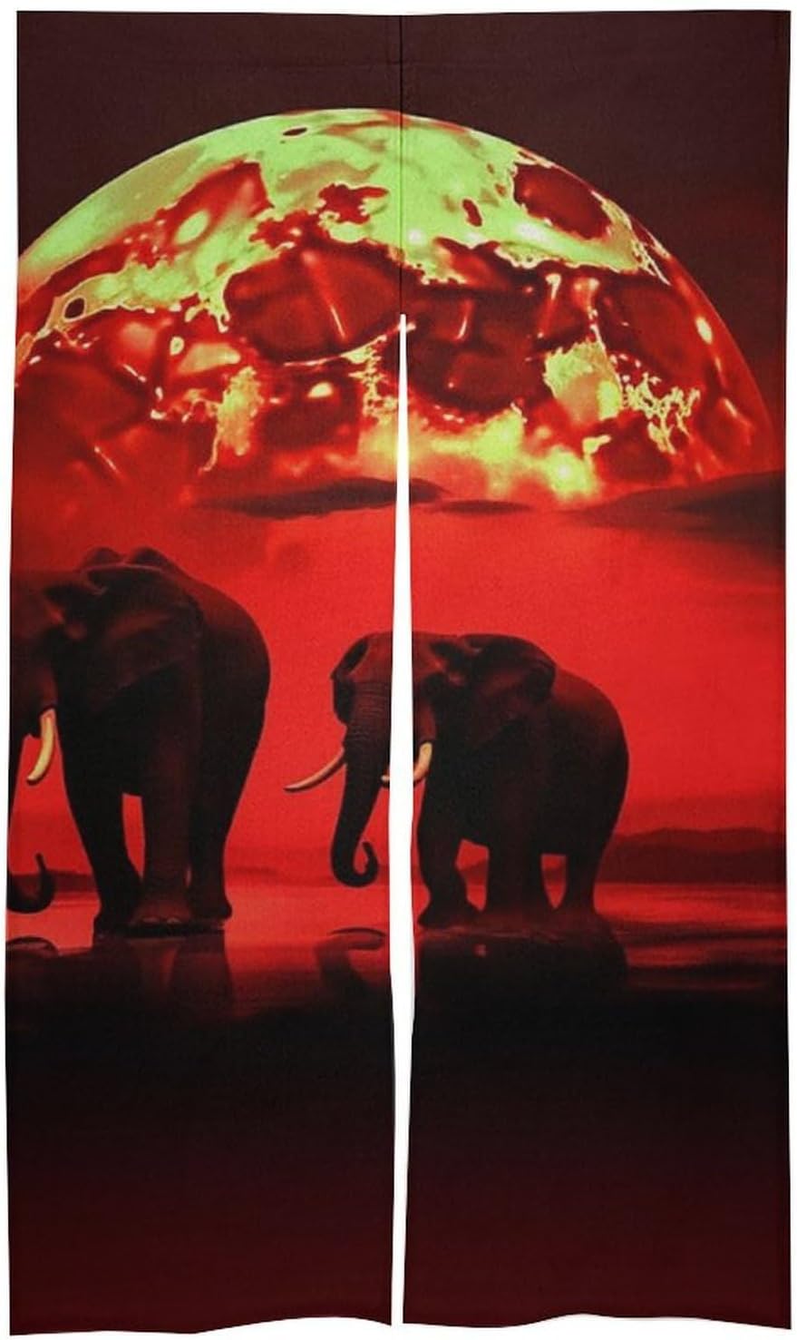 Red Full Moon Elephants Door Curtain 57x17 Inches