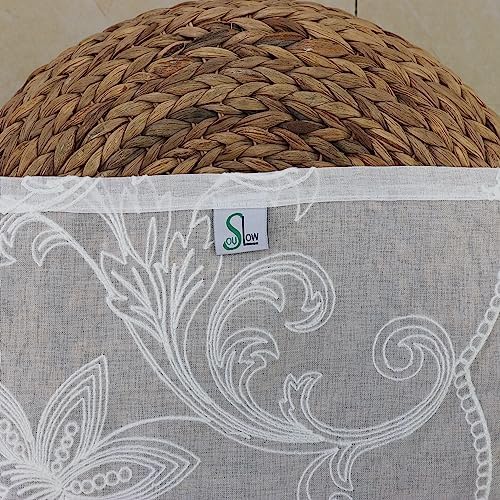 Slow Soul Set of 2 White Lotus Floral Sheer Curtains