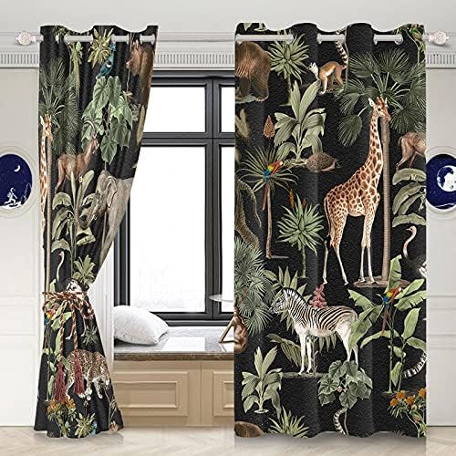 Yeele Jungle Wildlife Window Curtain Panels 2 Panels 53x84 Inches