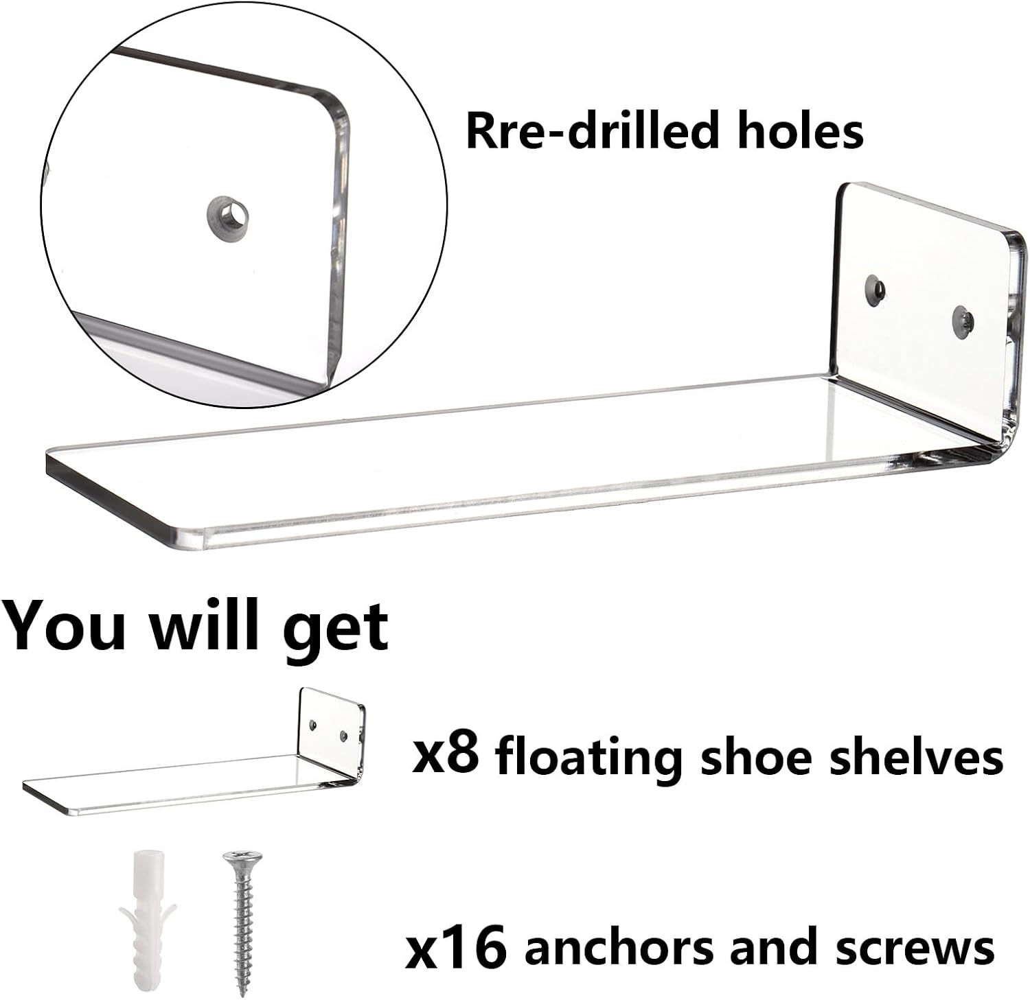Youeon 8 Pack Floating Shoe Display Shelf for Wall