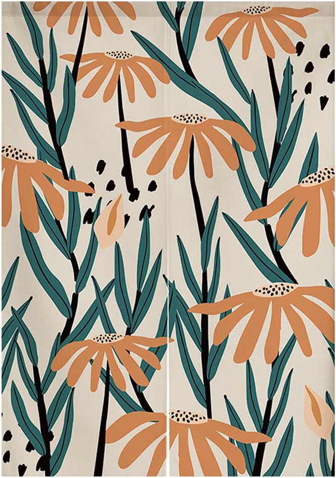 Japanese Noren Door Curtain Handcrafted Floral Panel 33x47 Inch