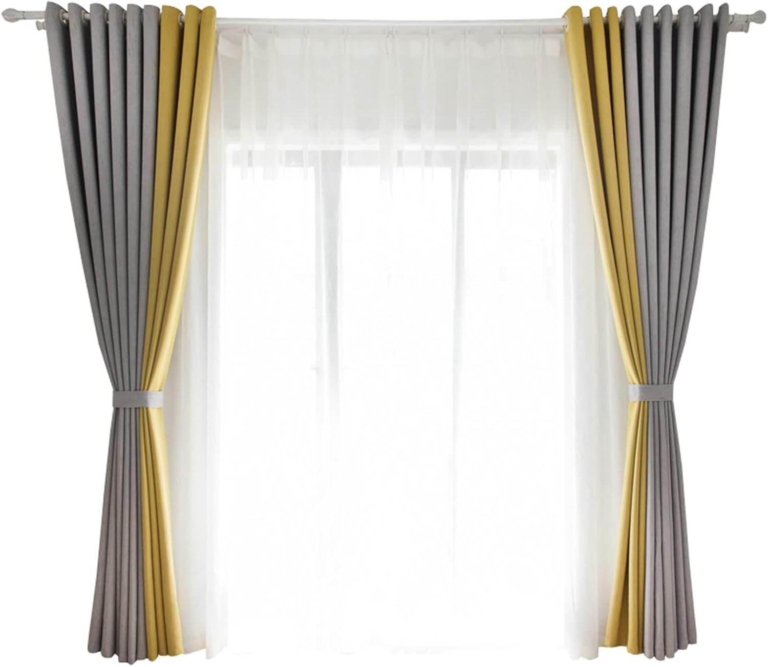 Dsnyu 42x96 Blackout Curtains Two-Tone Patchwork Design