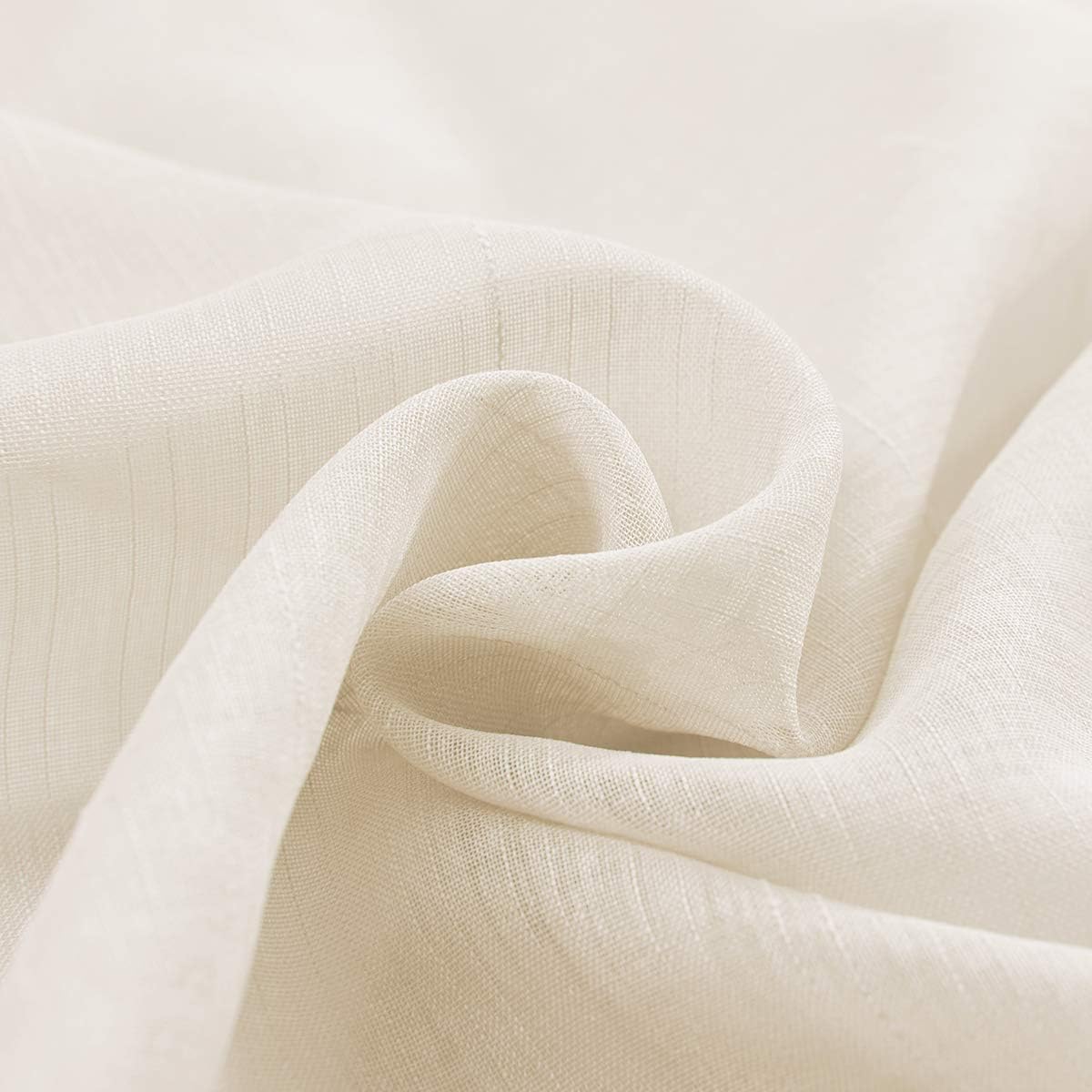 Treatmentex Sheer Linen-Look Curtains with Pom Pom Trim 2pcs