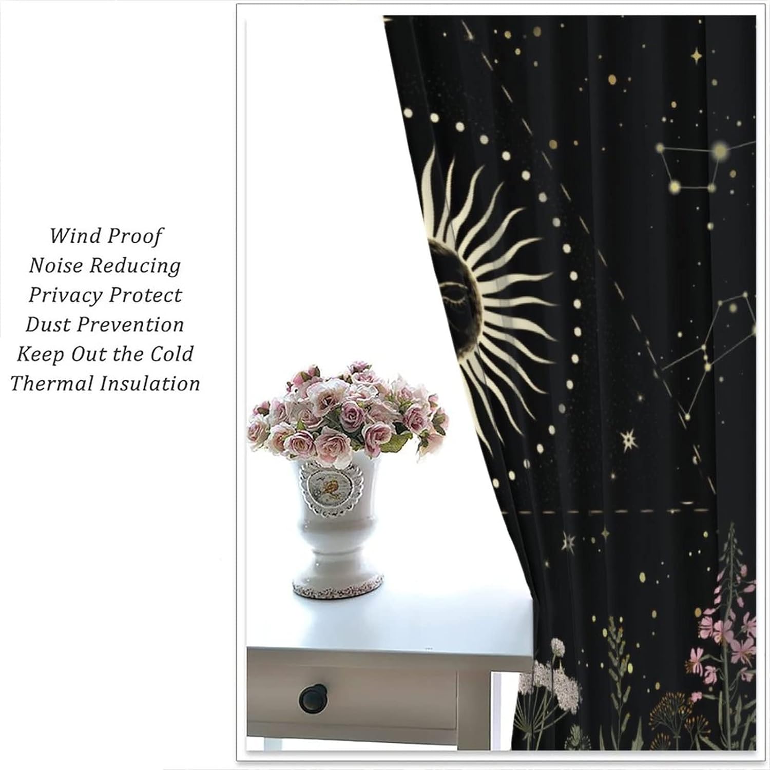 Sun Moon Curtain 84x84in Boho Retro Room Darkening