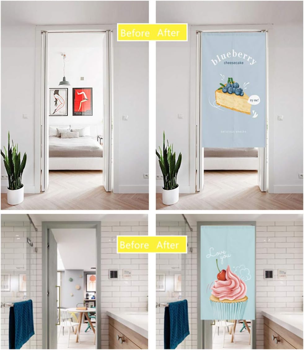 Japanese Style Door Curtain with Strawberry Waffles Design
