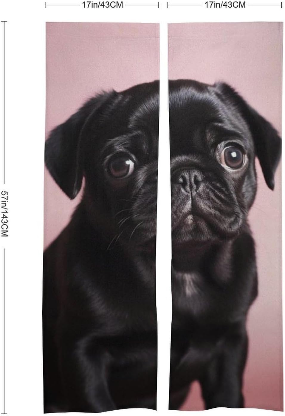 Cute Black Pug Door Cover Curtain 57x17 Inches