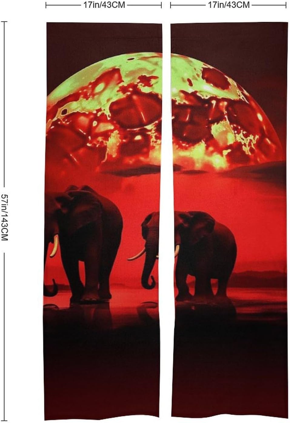 Red Full Moon Elephants Door Curtain 57x17 Inches