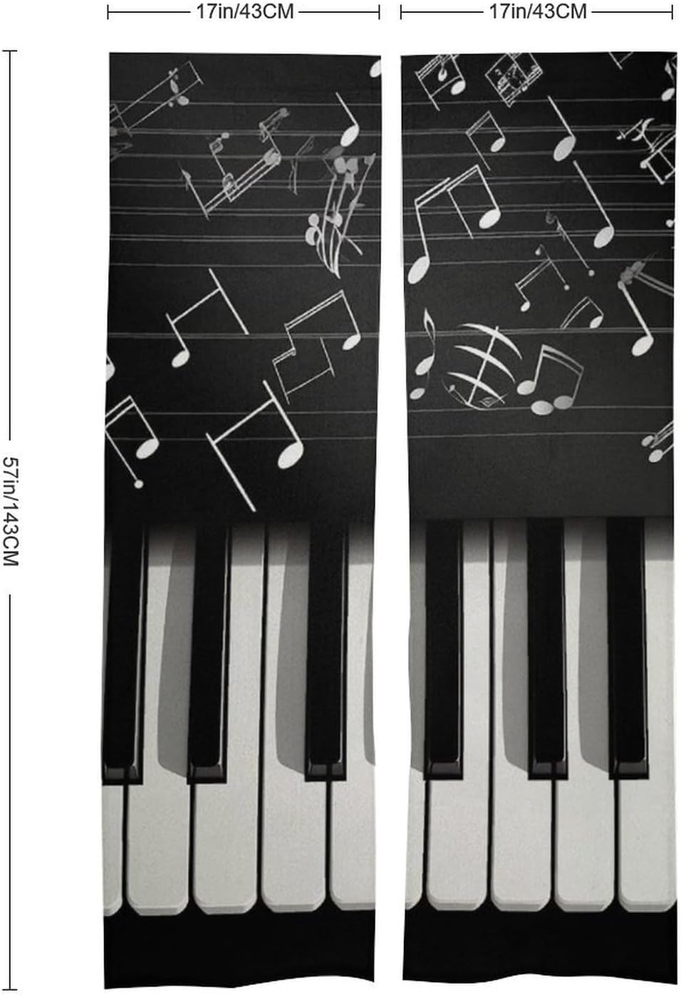 Piano Keys Door Curtain with Musical Notes 57x17 Inches