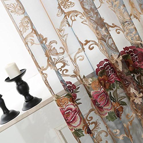 Pureaqu Luxury Flower Pattern Embroidered Voile Curtains
