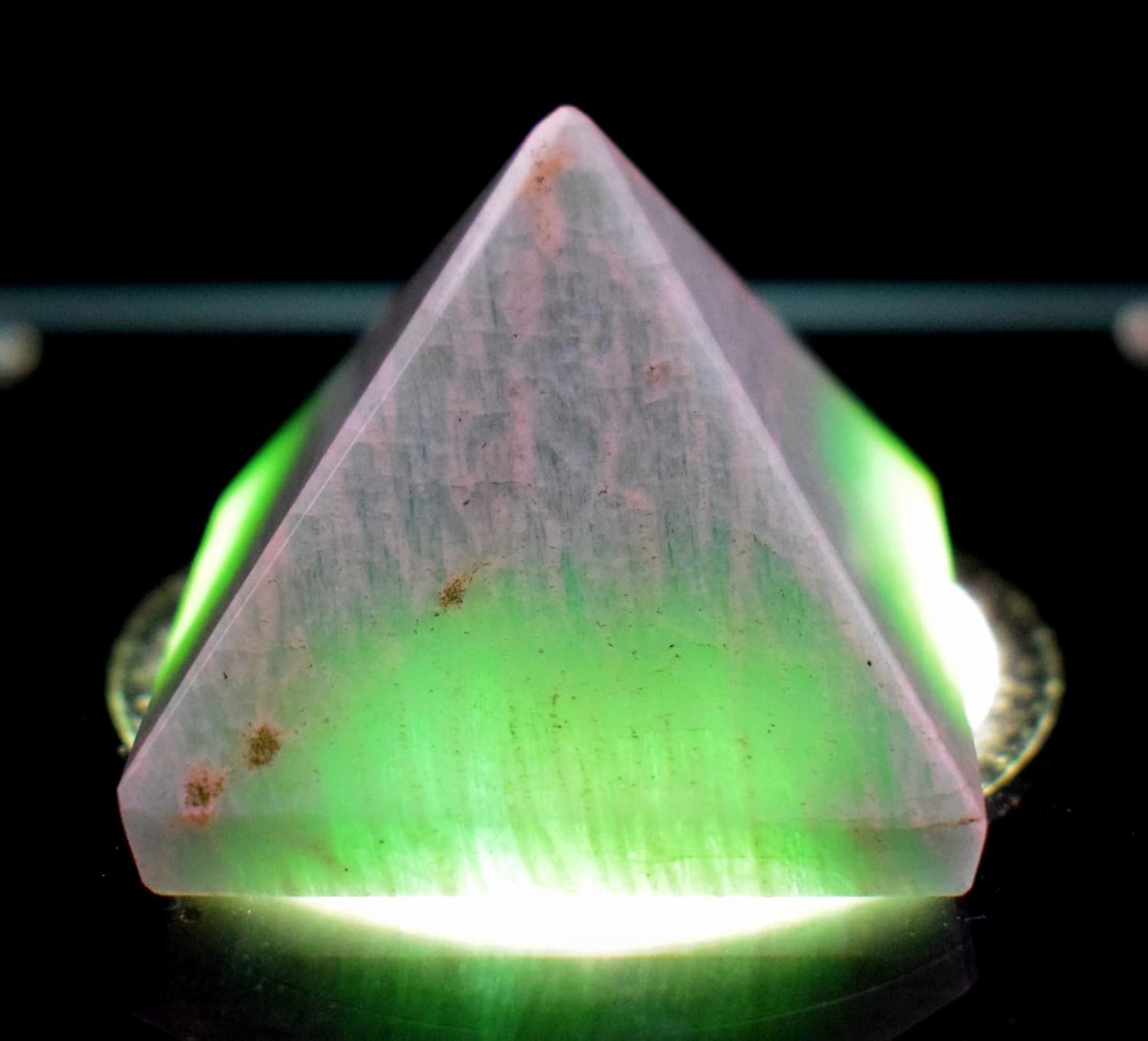 36mm Blue Green Amazonite Carved Pyramid with Clear Quartz Cabochon
