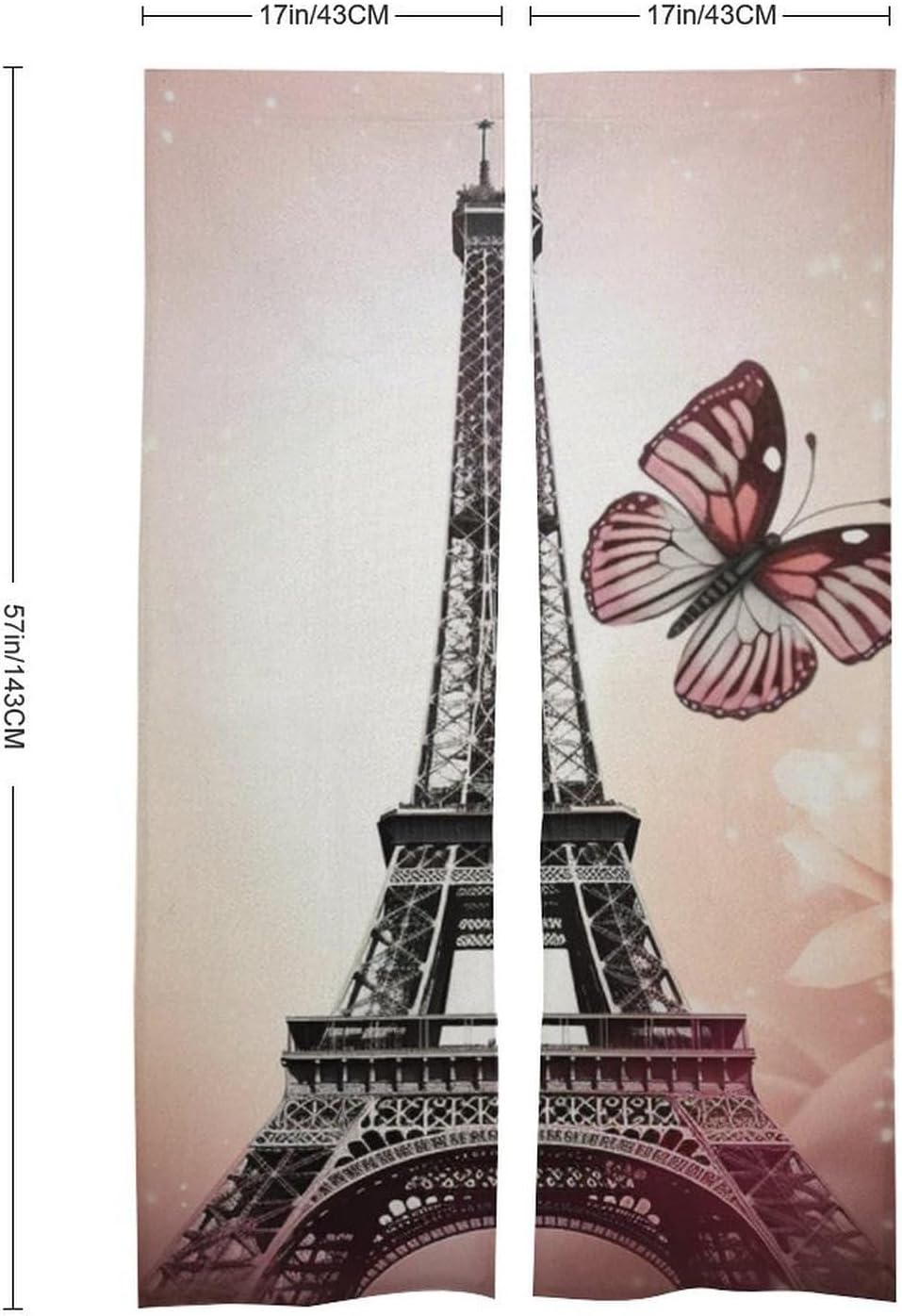 Paris and Butterfly Door Cover Curtain 57x17 Inches