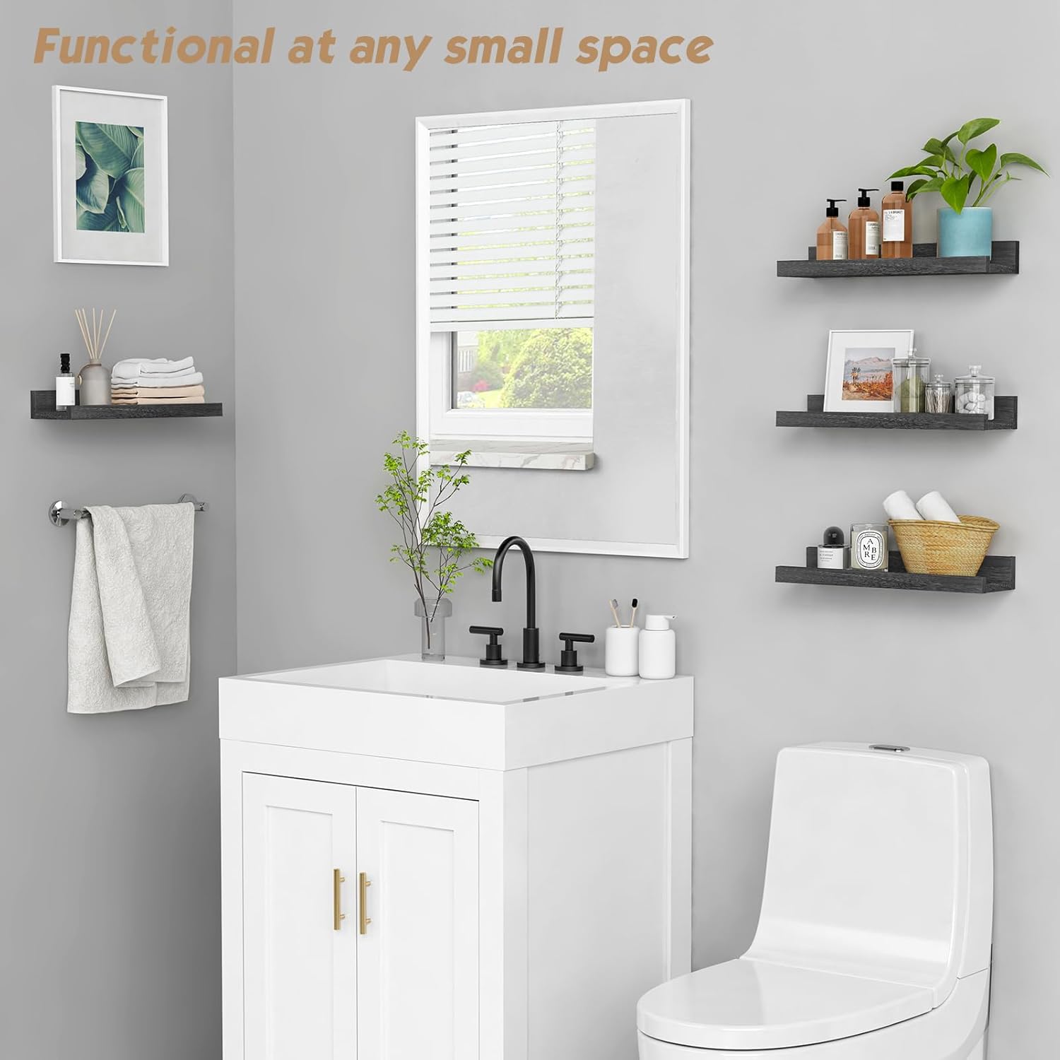 Forbena Black Floating Shelves Set of 4 Wall Mounted