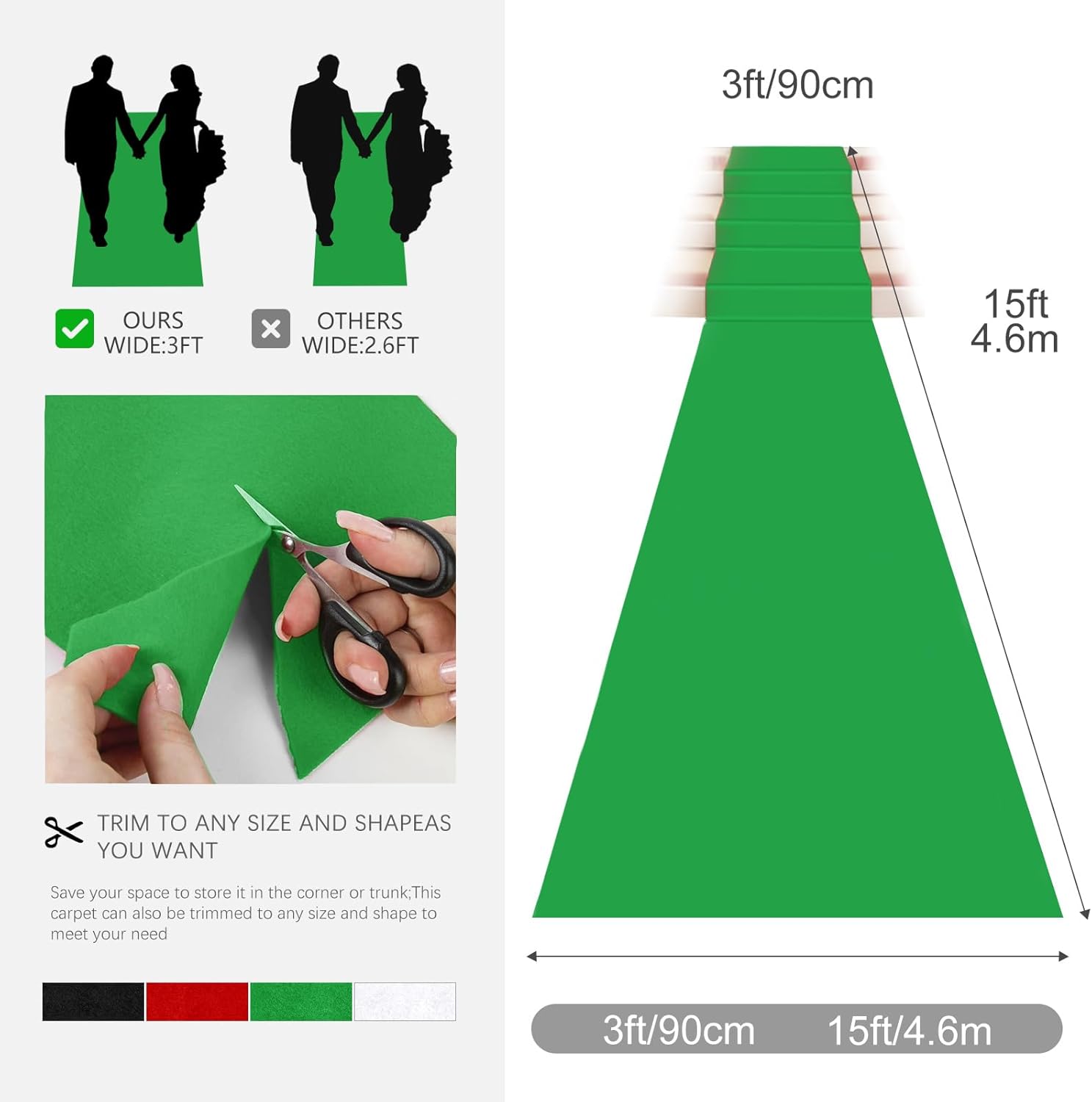 VOK Green Aisle Runner Carpet Rug 3x15ft