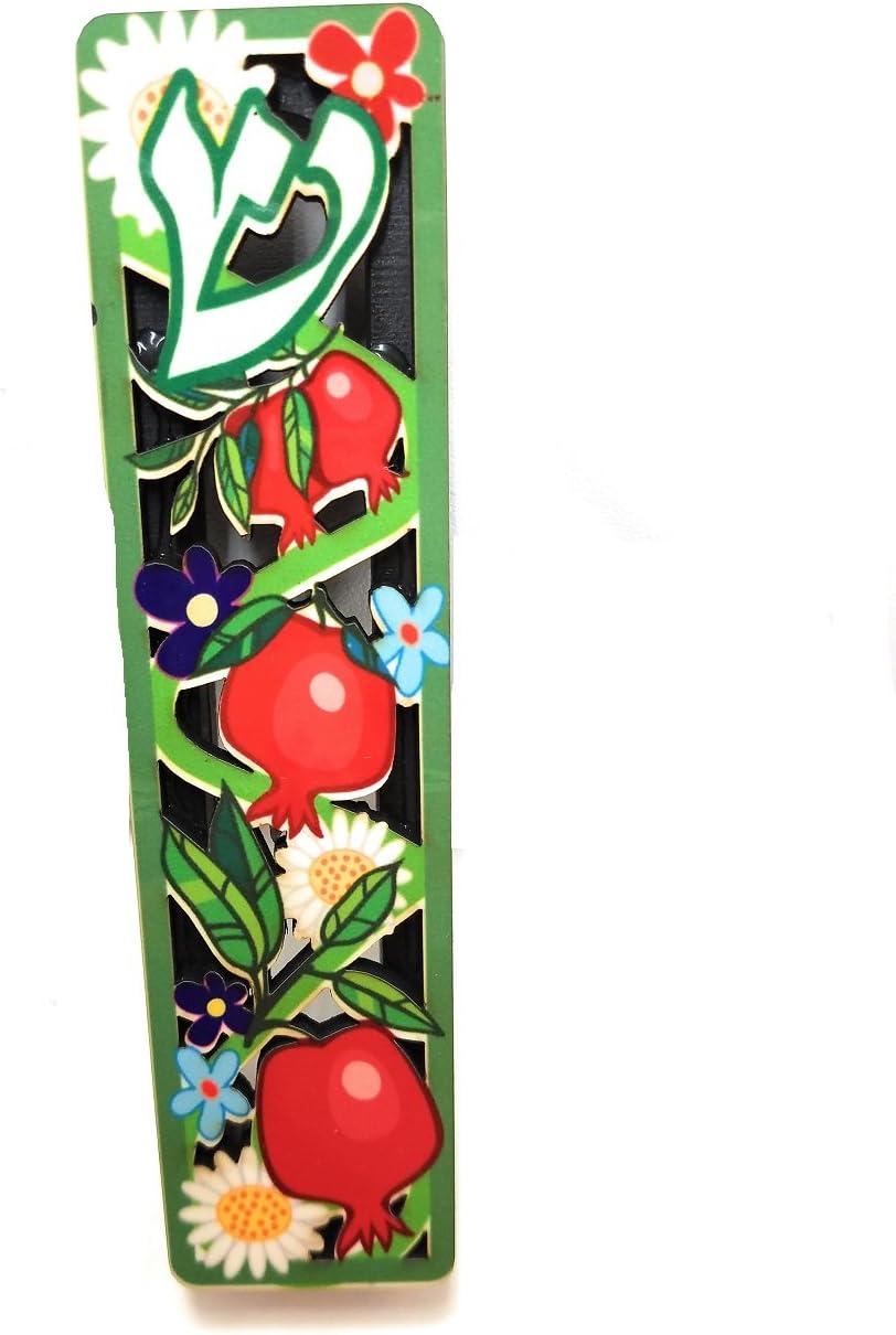 Colorful Enamel Painted Wood Mezuzah 5 Inch