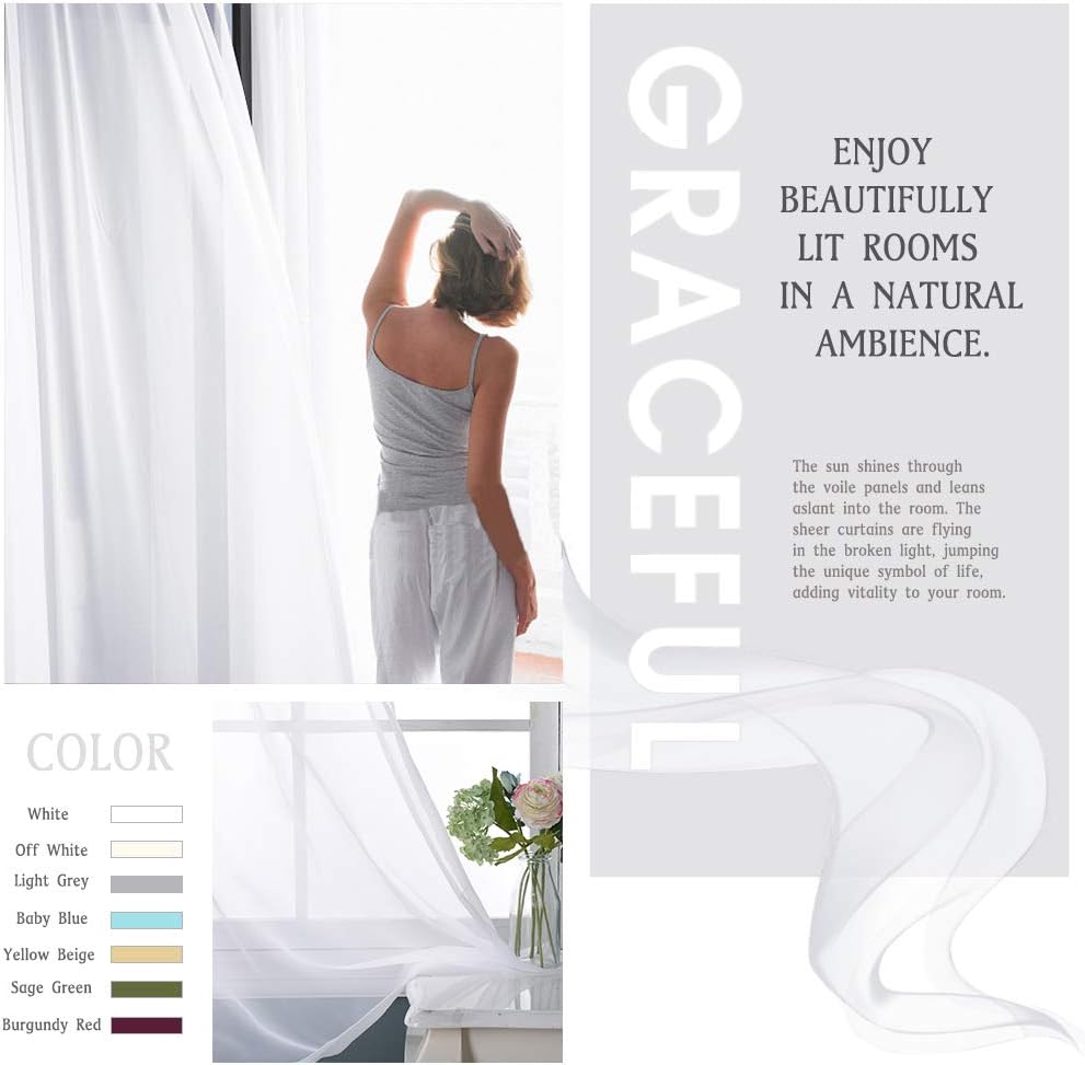 NICETOWN Extra Wide Sheer Curtain Panel - White 100x95 Rod Pocket