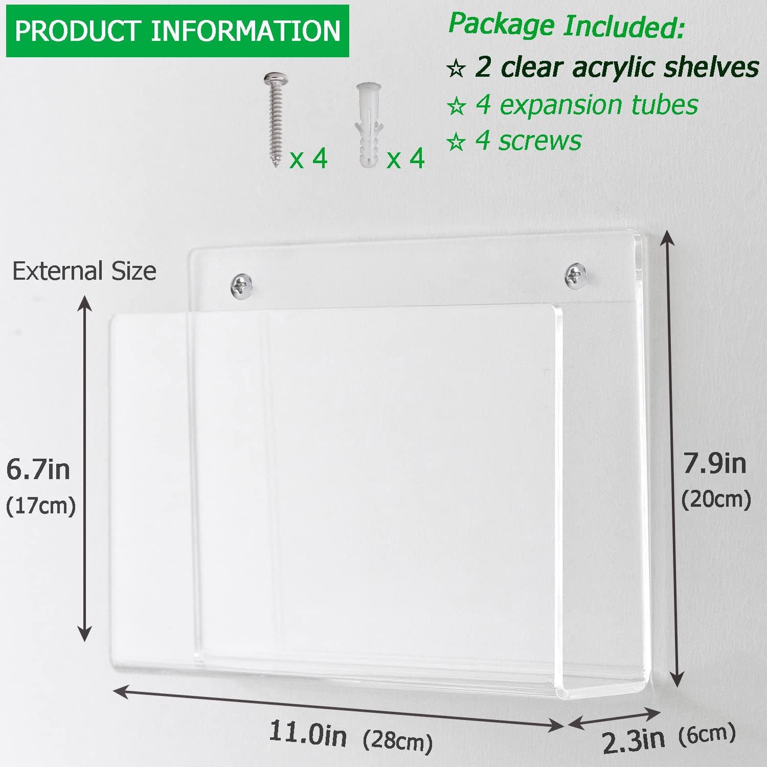 2 Pcs Wall Mount Clear Acrylic Magazine Holder