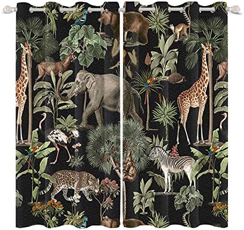 Yeele Jungle Wildlife Window Curtain Panels 2 Panels 53x84 Inches