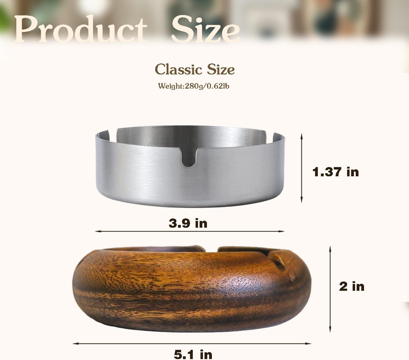 Exquisite Walnut Wood Cigarette Ashtray with Steel Liner