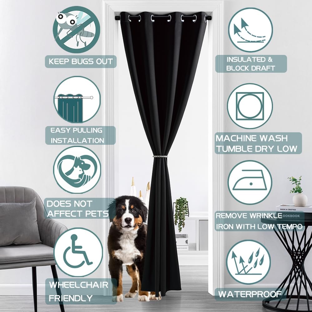 XTMYI 96 Inch Blackout Curtain Panel Black with Grommet Top