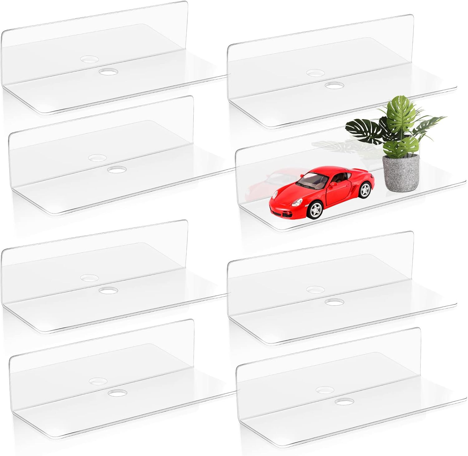 Maitys 8 Pcs Clear Acrylic Floating Shelves No Drill Wall Mounting