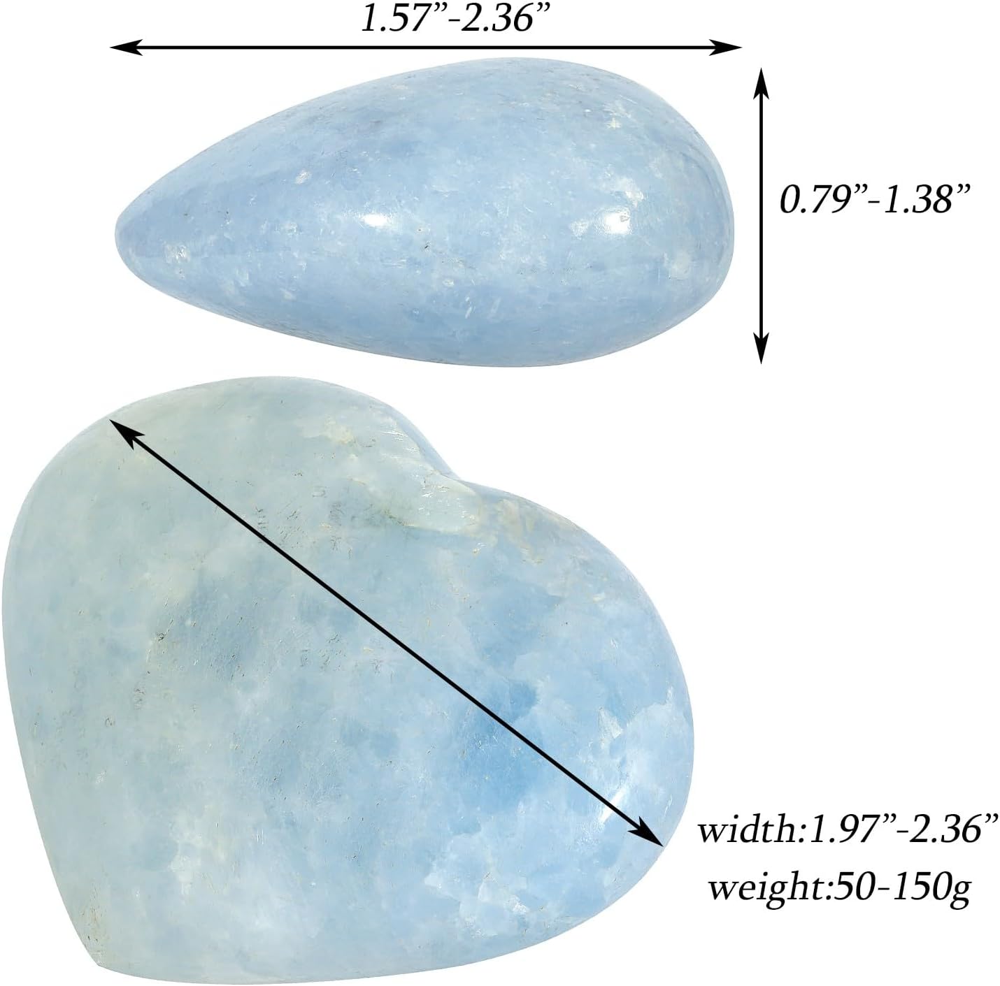 SUNYIK Natural Blue Celestite Worry Stone Heart Shape 50-60mm