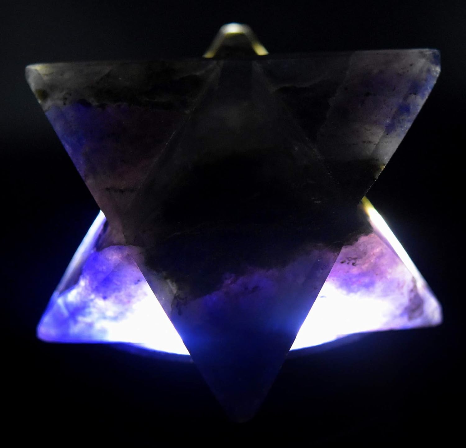 25 Inch Blue Iolite 8 Point Merkaba Star with Clear Quartz Cabochon